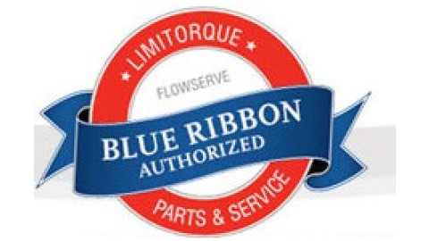 red, white, and blue limitorque blue ribbon authorized parts and service provider logo