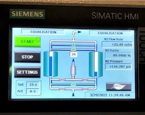 blue siemens simatic hmi nitrogen equalizer control panel