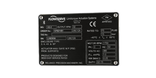 Limitorque nameplate and part identification