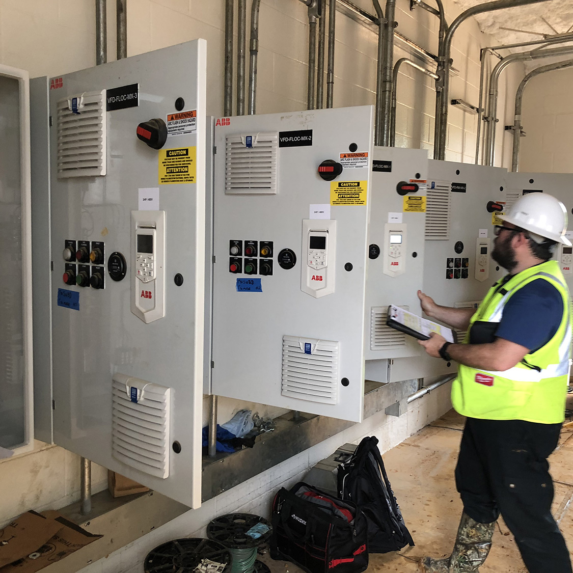 Applied Industrial Controls commissioning ABB ACS580 drives at a wastewater treatment plant
