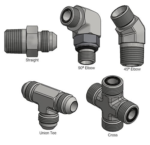 Assortment of tube fitting configurations including straights elbows tees and crosses